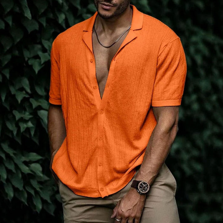 Men's Relaxed-Fit Short-Sleeve Button-Up Knit Shirt