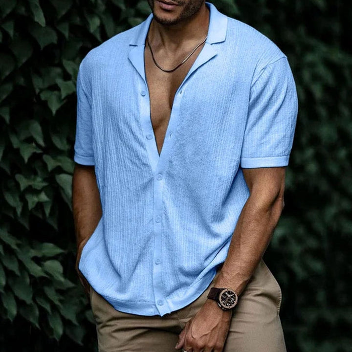 Men's Relaxed-Fit Short-Sleeve Button-Up Knit Shirt