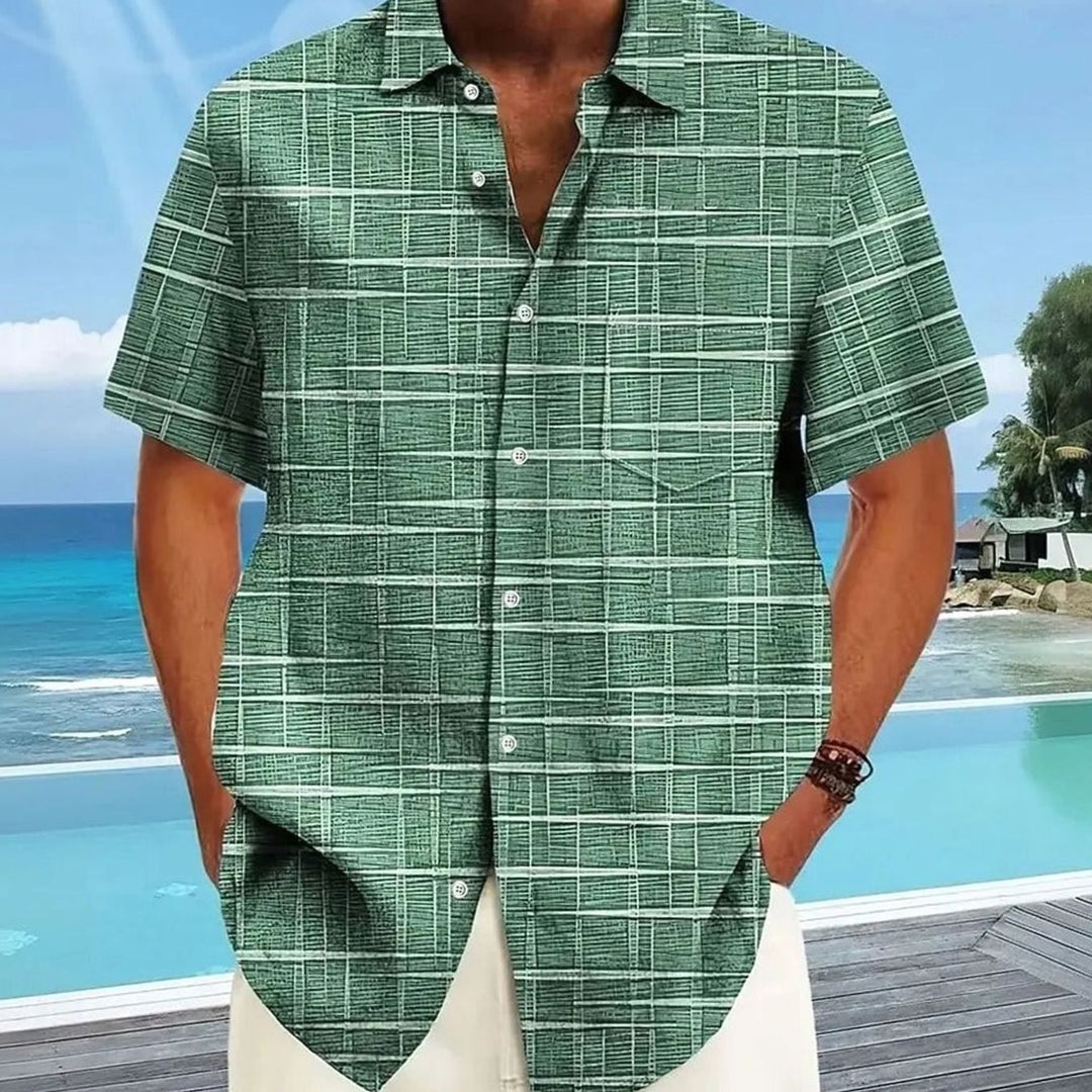 Men's Relaxed-Fit Short-Sleeve Checked Button-Down Shirt - Green