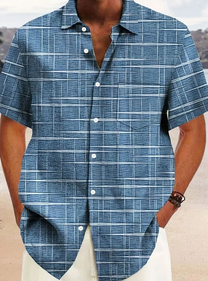 Men's Relaxed-Fit Short-Sleeve Checked Button-Down Shirt - Blue