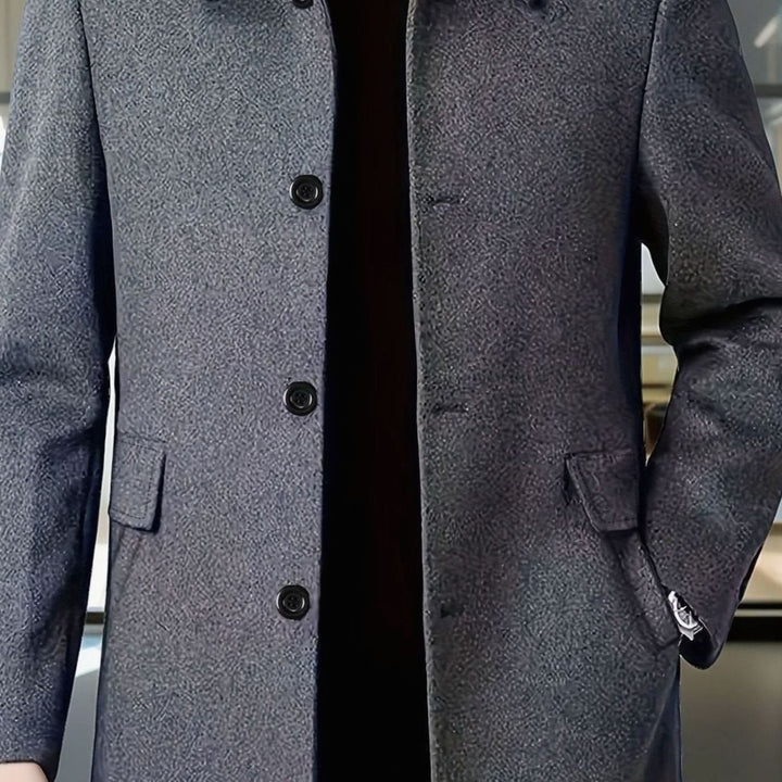 Men's Relaxed-Fit Single-Breasted Wool Overcoat - Dark Grey