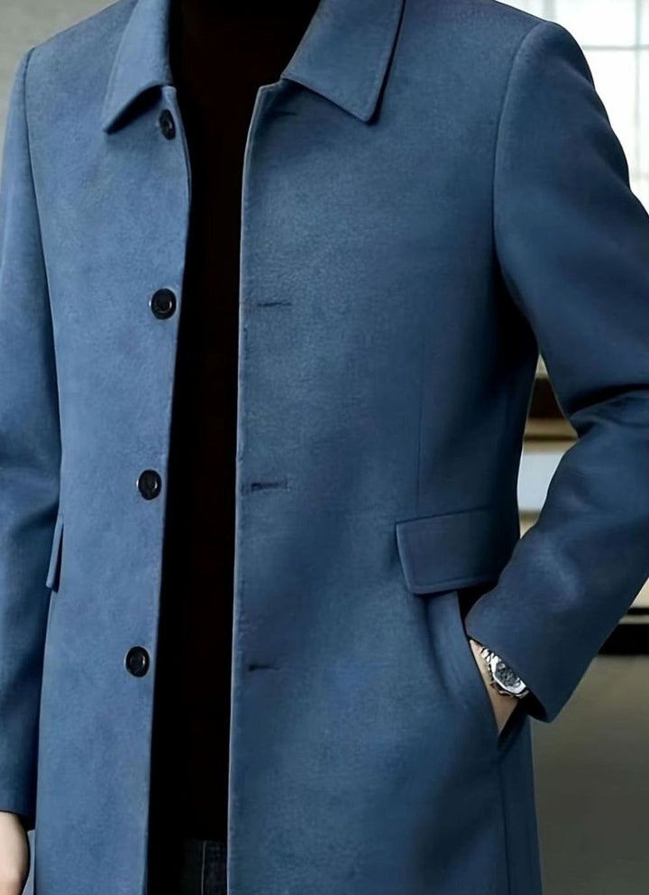 Men's Relaxed-Fit Single-Breasted Wool Overcoat