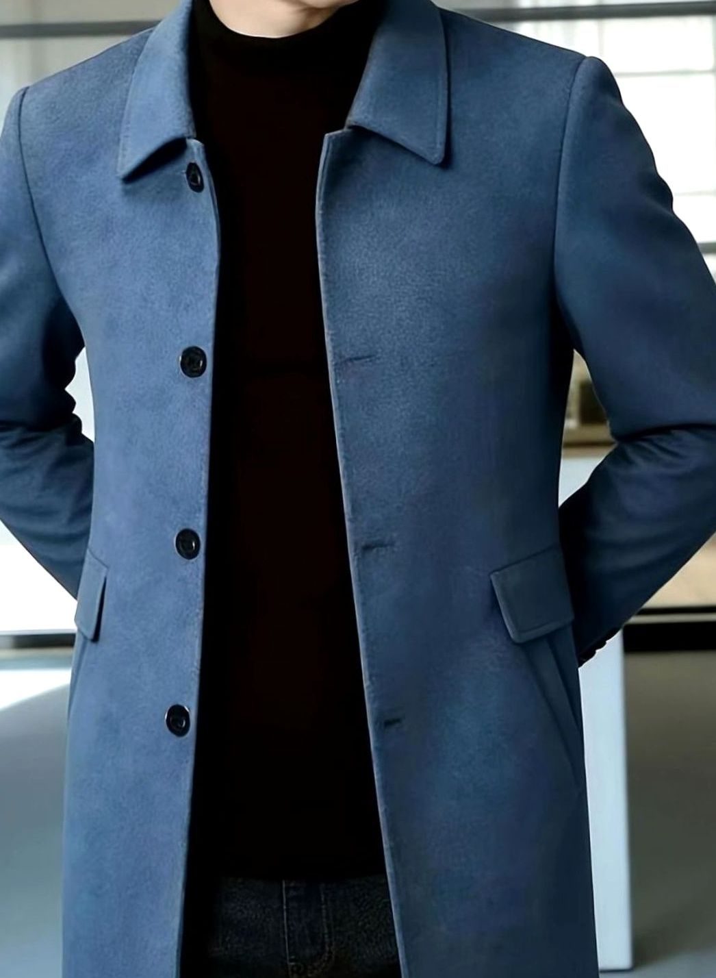Men's Relaxed-Fit Single-Breasted Wool Overcoat