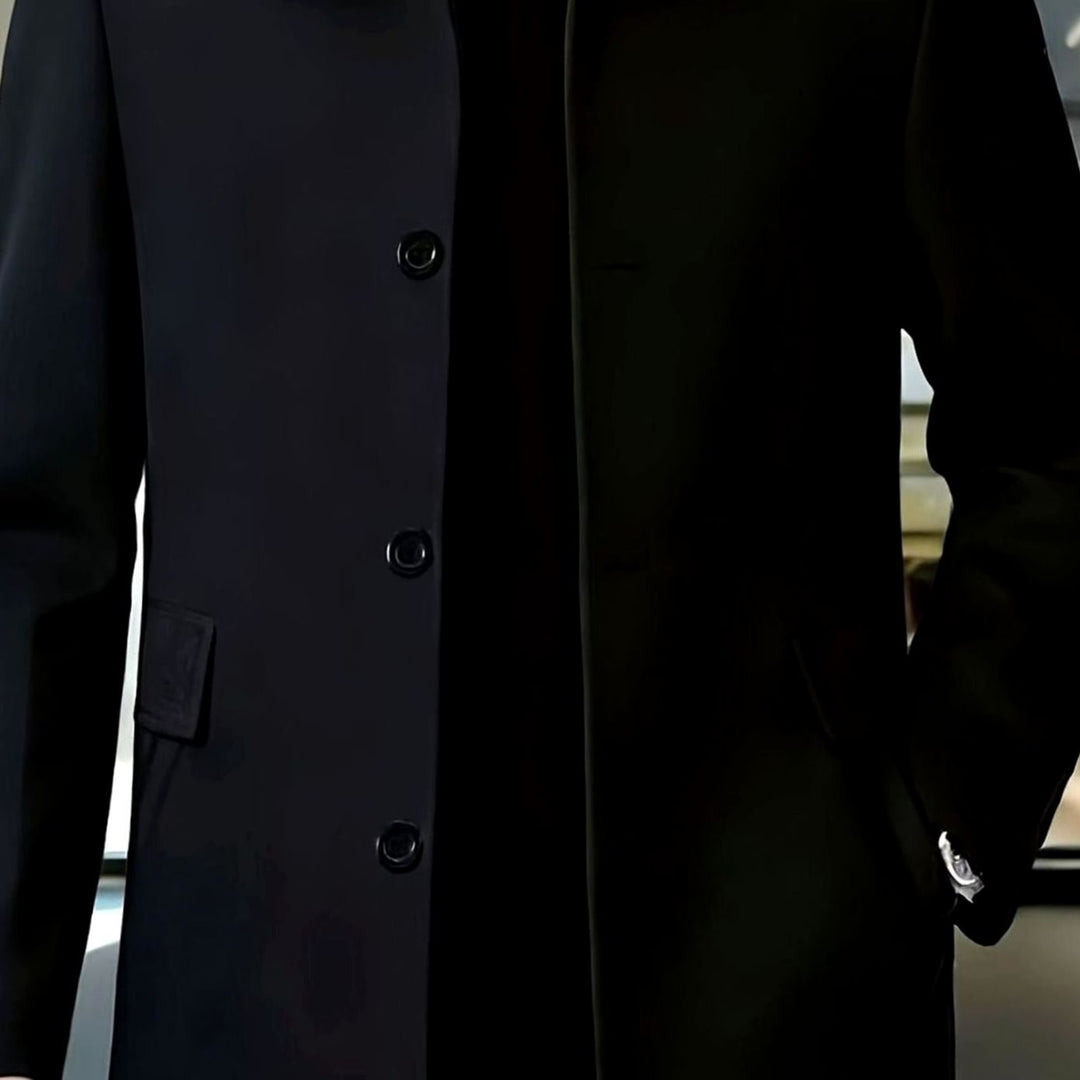 Men's Relaxed-Fit Single-Breasted Wool Overcoat - Black