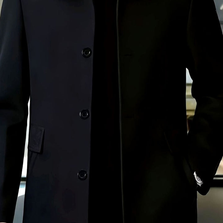 Men's Relaxed-Fit Single-Breasted Wool Overcoat - Black