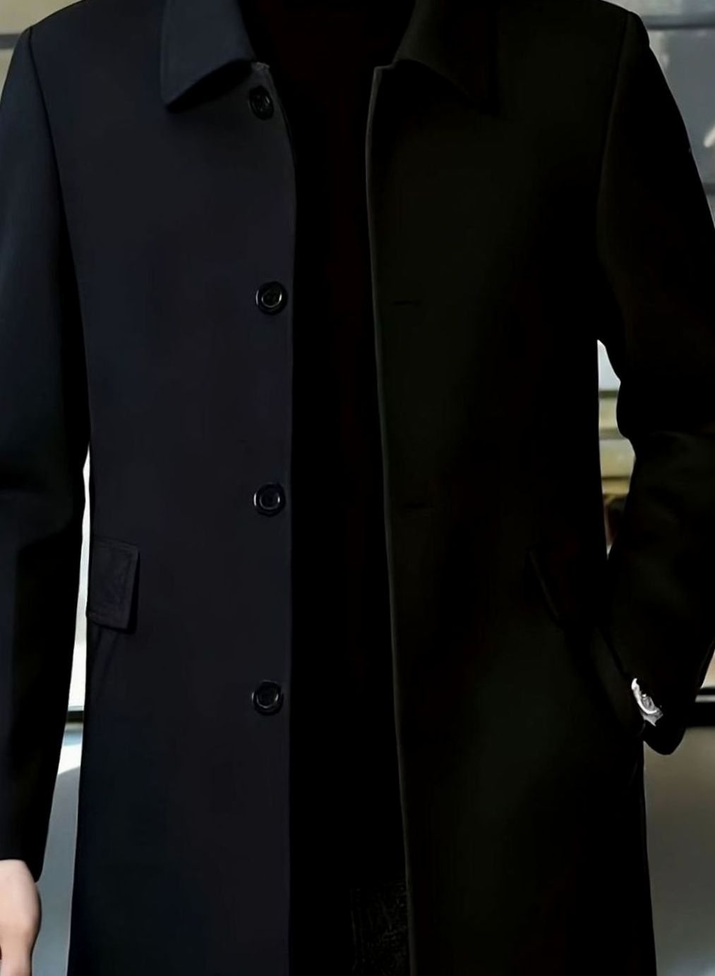 Men's Relaxed-Fit Single-Breasted Wool Overcoat