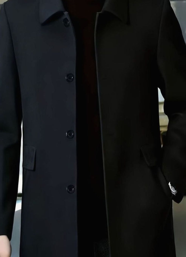 Men's Relaxed-Fit Single-Breasted Wool Overcoat
