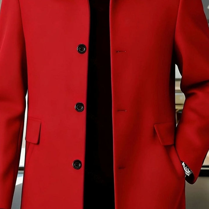 Men's Relaxed-Fit Single-Breasted Wool Overcoat - Red