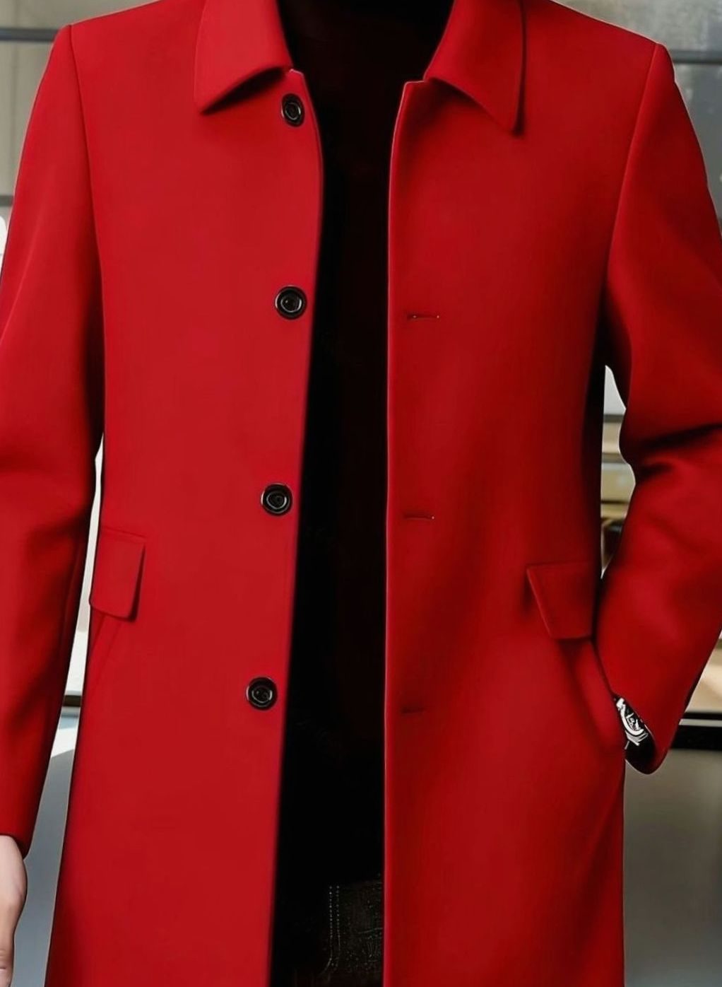 Men's Relaxed-Fit Single-Breasted Wool Overcoat