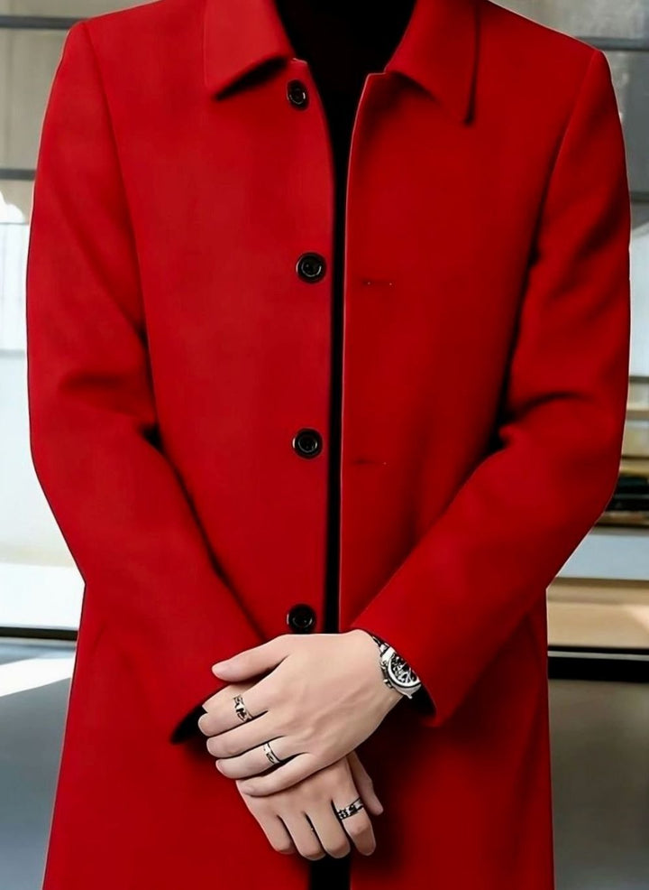 Men's Relaxed-Fit Single-Breasted Wool Overcoat