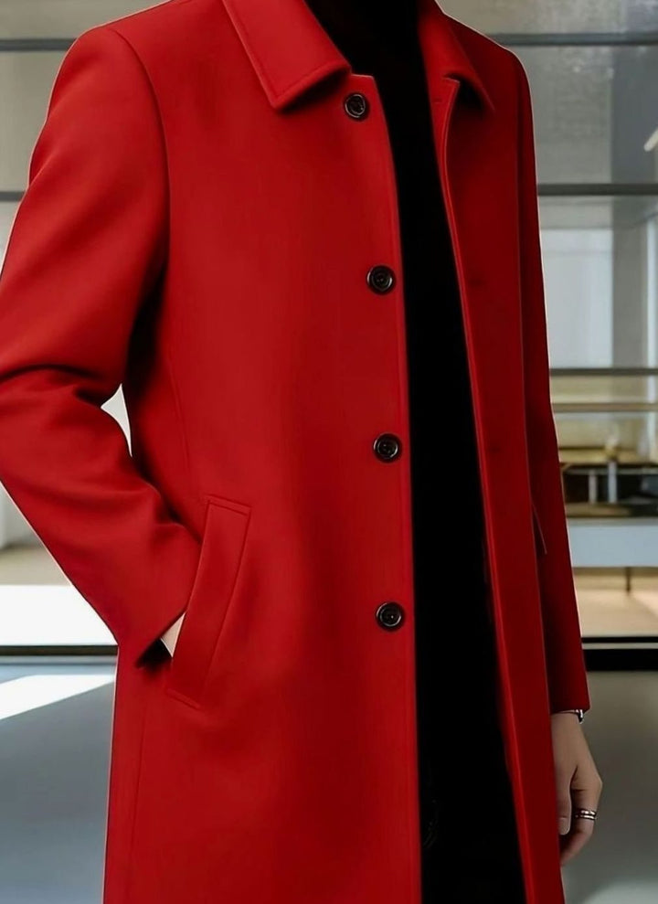 Men's Relaxed-Fit Single-Breasted Wool Overcoat