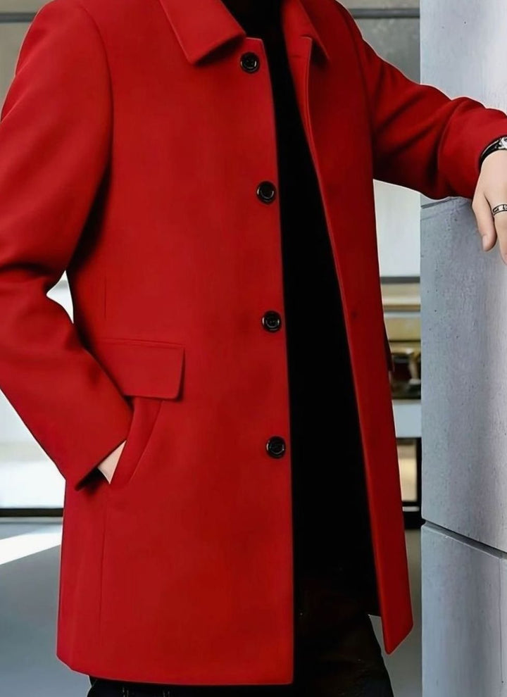 Men's Relaxed-Fit Single-Breasted Wool Overcoat