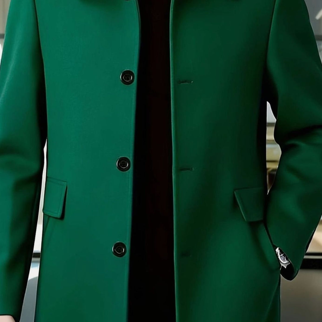 Men's Relaxed-Fit Single-Breasted Wool Overcoat - Green