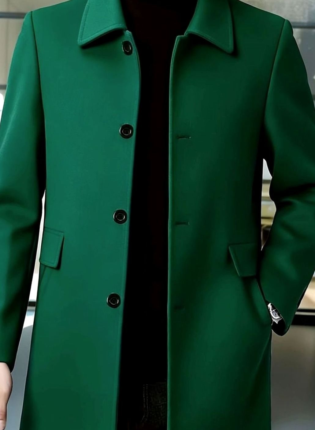 Men's Relaxed-Fit Single-Breasted Wool Overcoat