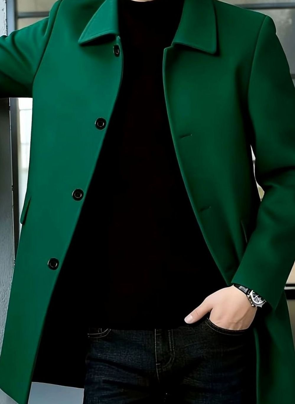 Men's Relaxed-Fit Single-Breasted Wool Overcoat