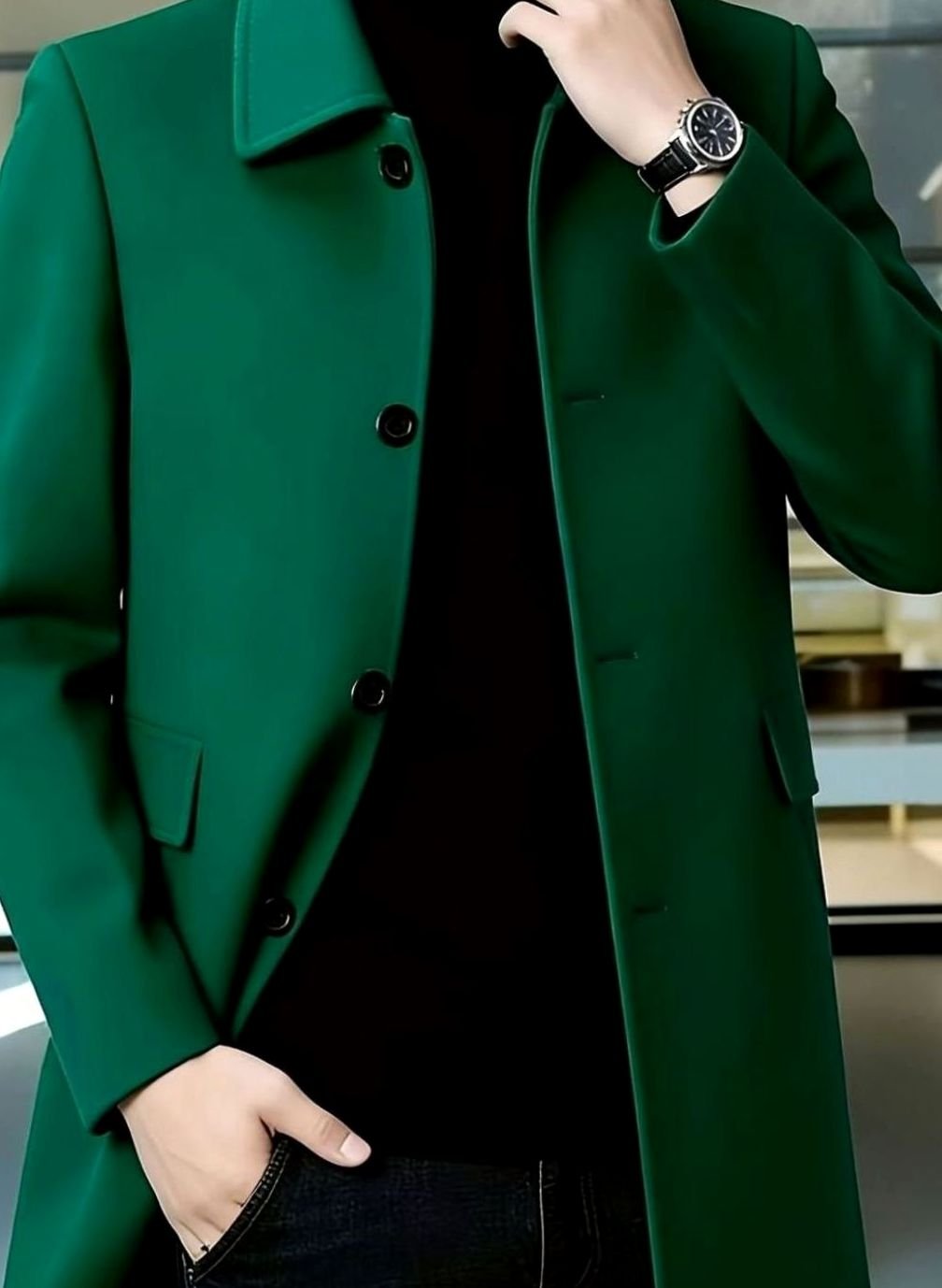 Men's Relaxed-Fit Single-Breasted Wool Overcoat