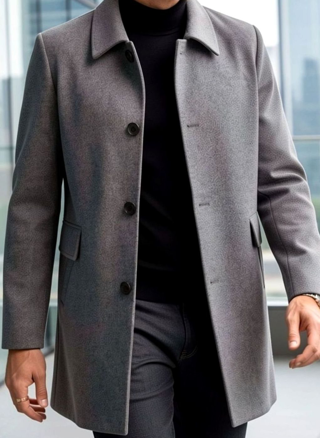 Men's Relaxed-Fit Single-Breasted Wool Overcoat