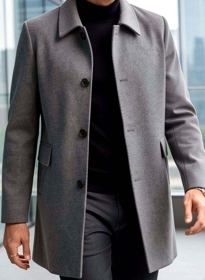 Men's Relaxed-Fit Single-Breasted Wool Overcoat
