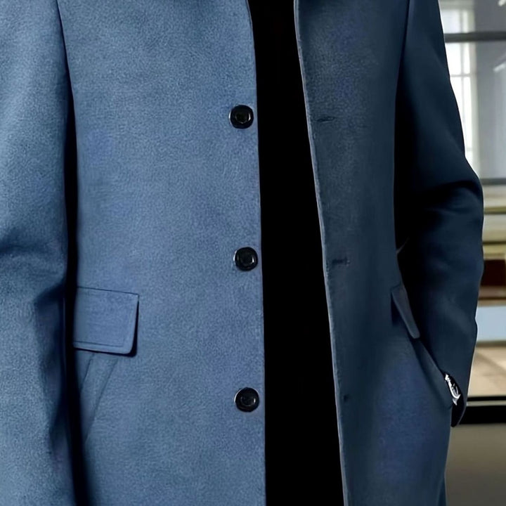 Men's Relaxed-Fit Single-Breasted Wool Overcoat - Deep Sky Blue