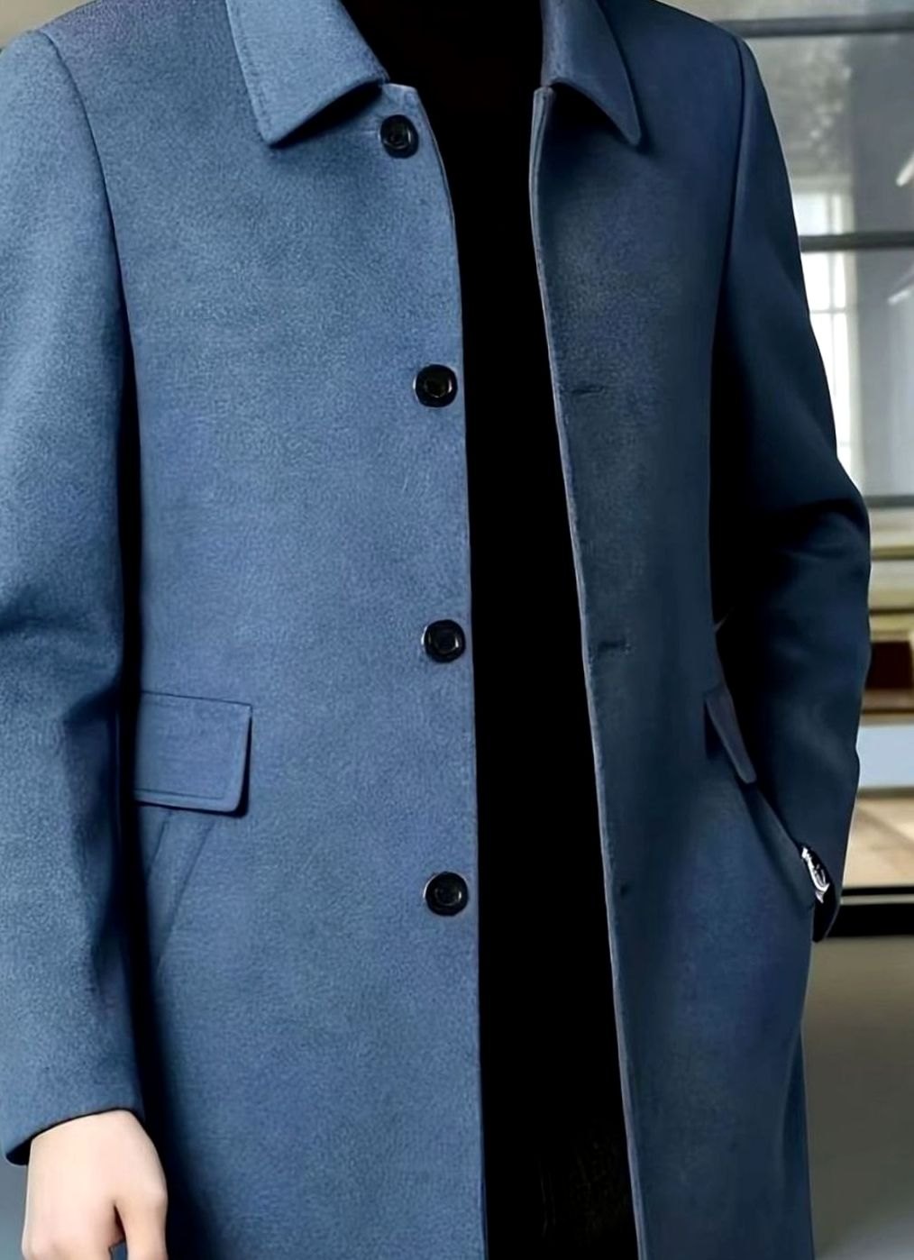 Men's Relaxed-Fit Single-Breasted Wool Overcoat