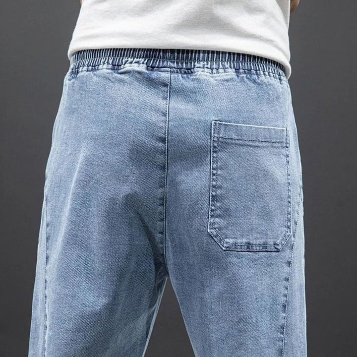 Men's Relaxed Tapered Stretch Denim Jogger Trousers Elasticated Waist, Light Blue