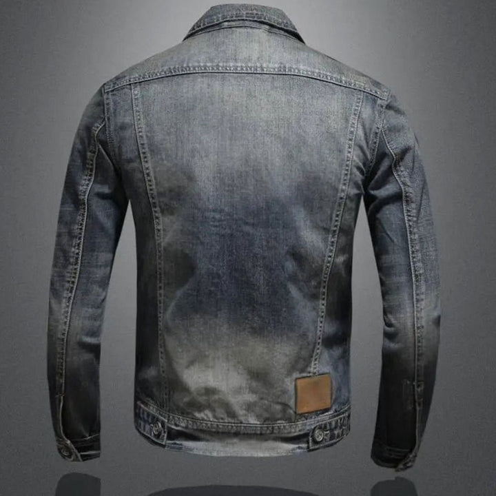 Men's Retro Washed Denim Zip-Up Trucker Jacket