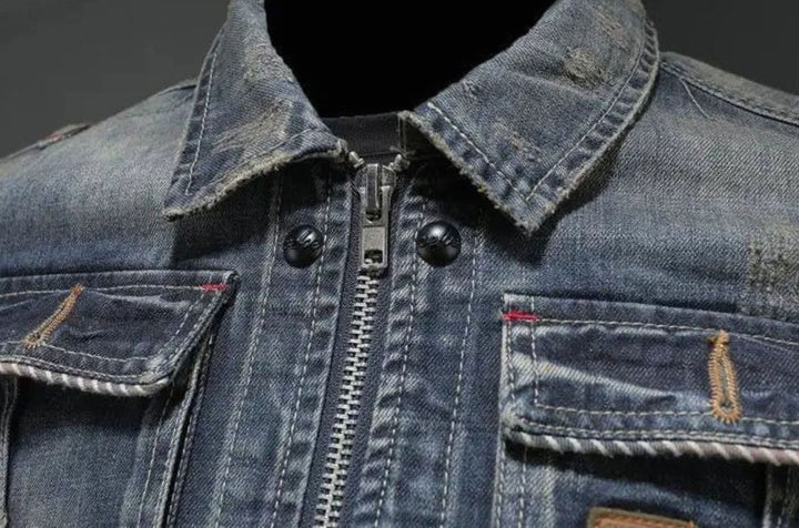 Men's Retro Washed Denim Zip-Up Trucker Jacket