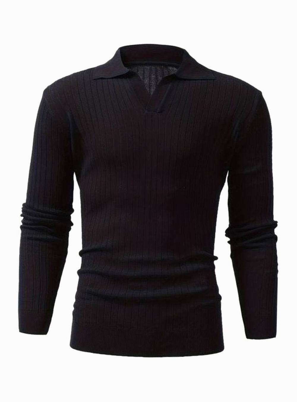 Men's Ribbed Knitted Sweater Collared V-Neck Pullover