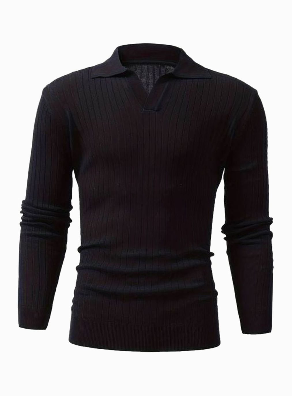 Men's Ribbed Knitted Sweater Collared V-Neck Pullover