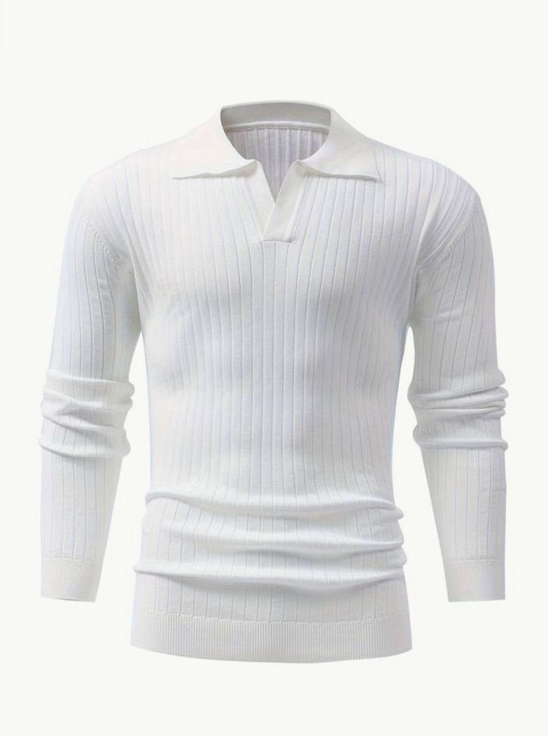 Men's Ribbed Knitted Sweater Collared V-Neck Pullover