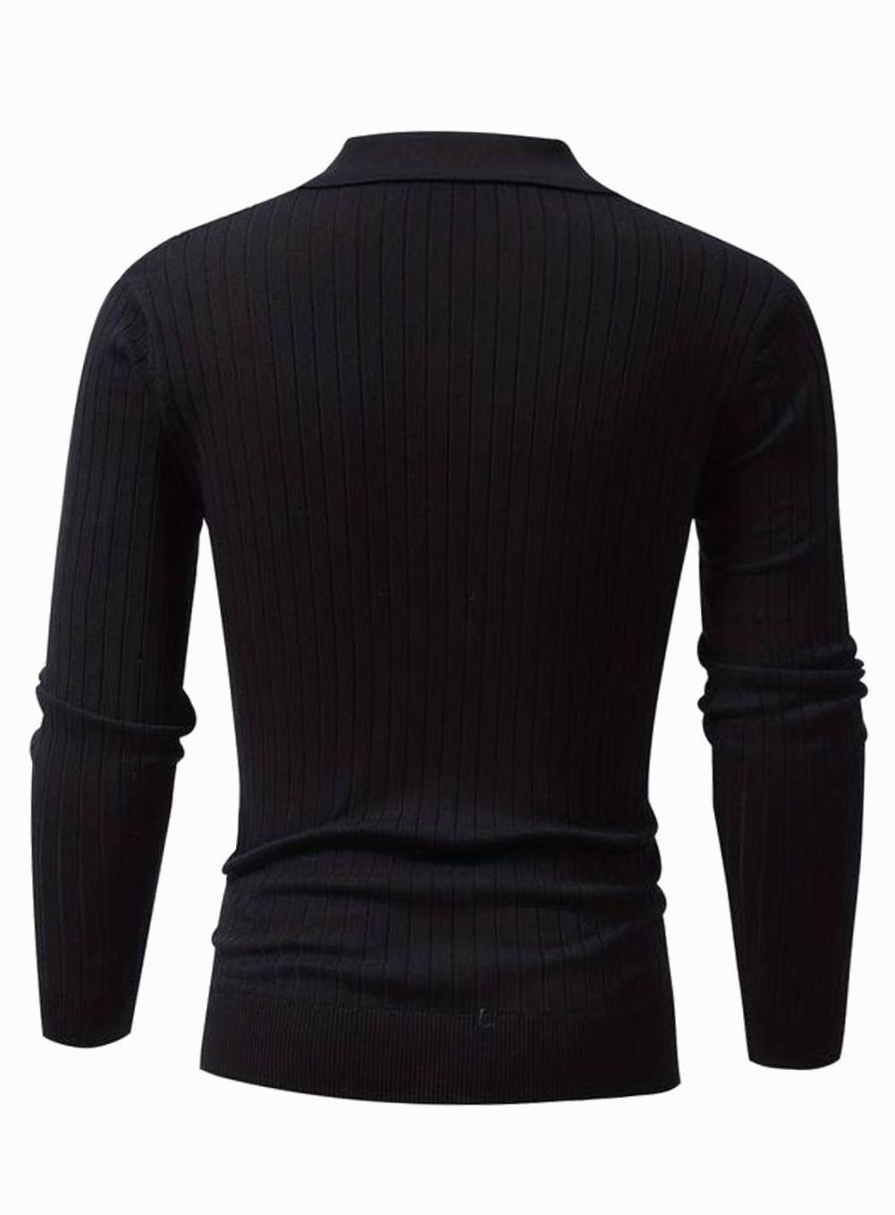 Men's Ribbed Knitted Sweater Collared V-Neck Pullover