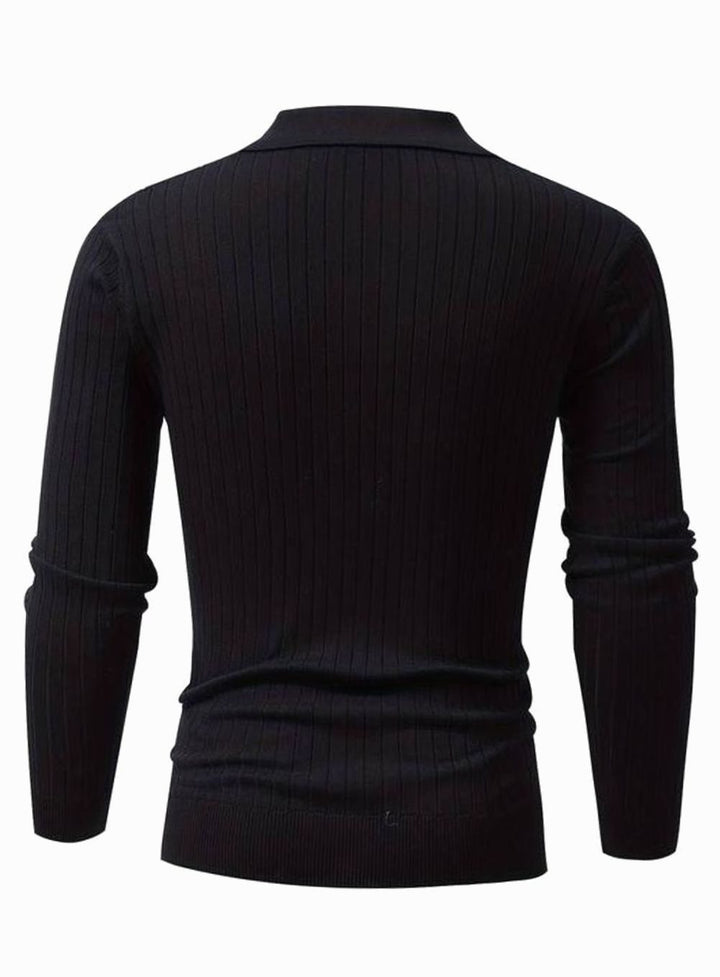 Men's Ribbed Knitted Sweater Collared V-Neck Pullover