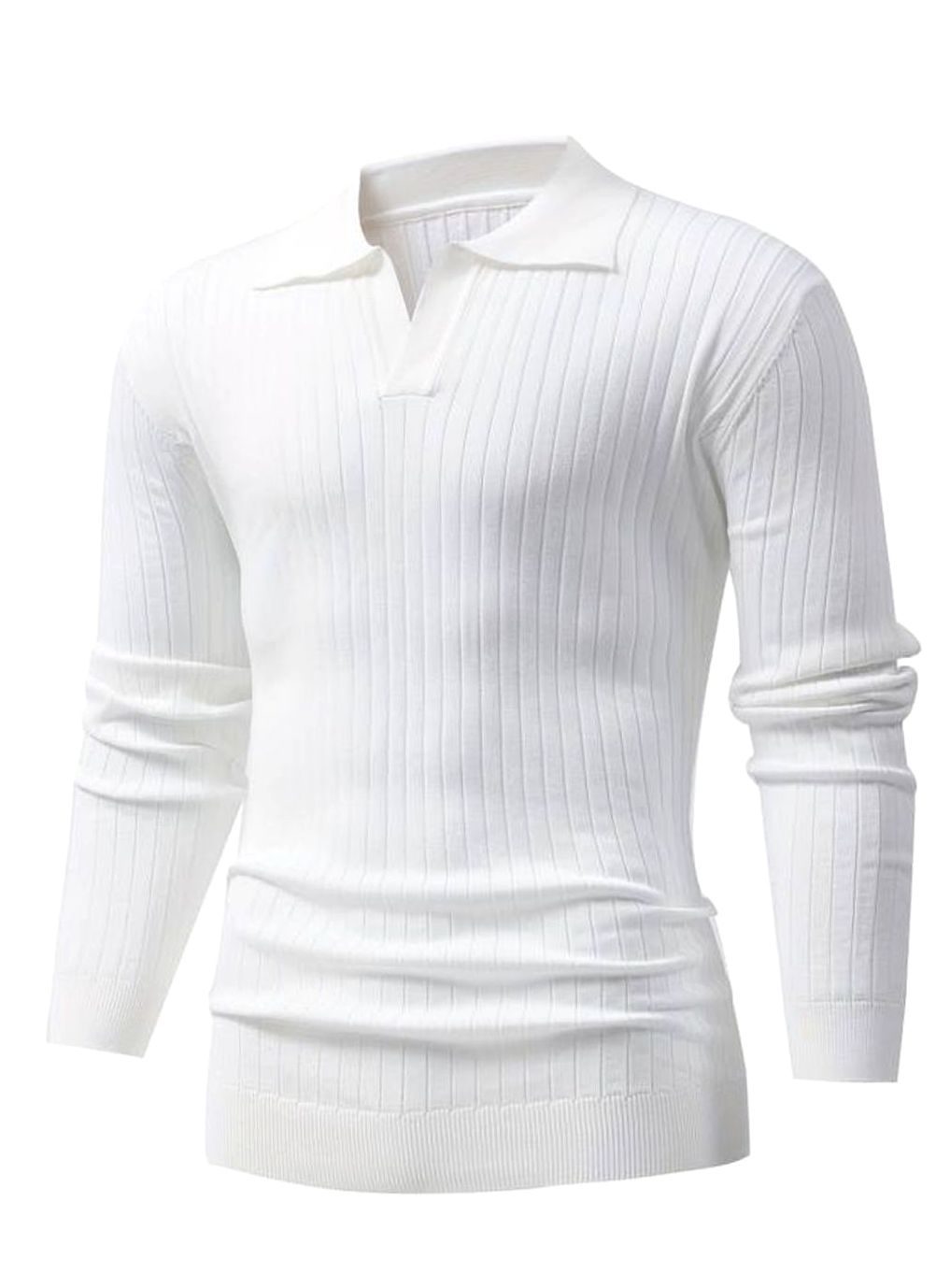 Men's Ribbed Knitted Sweater Collared V-Neck Pullover