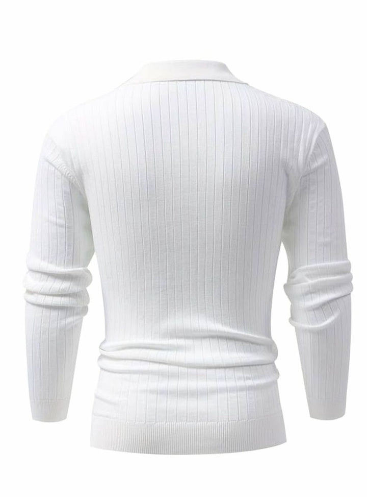 Men's Ribbed Knitted Sweater Collared V-Neck Pullover