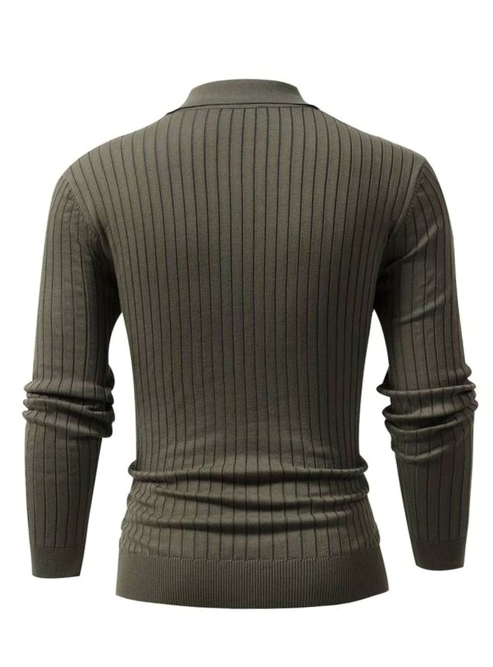 Men's Ribbed Knitted Sweater Collared V-Neck Pullover