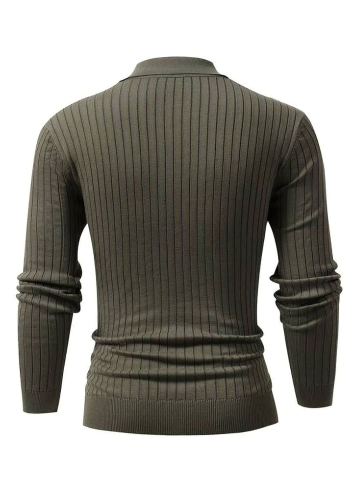 Men's Ribbed Knitted Sweater Collared V-Neck Pullover