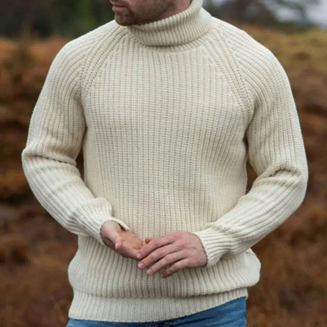 Men's Ribbed Knitted Sweater Turtleneck Raglan Pullover