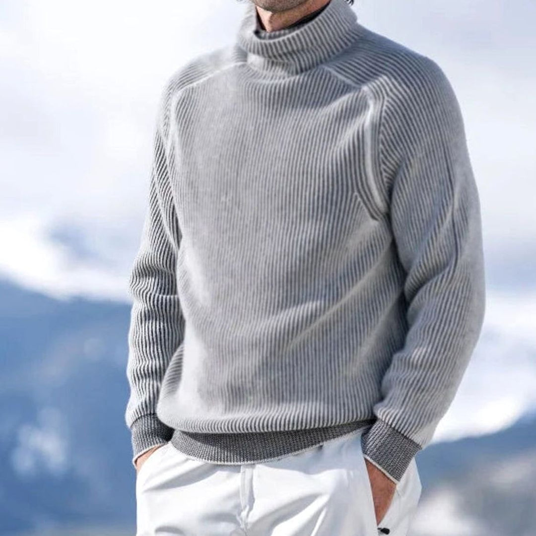 Men's Ribbed Rollneck Slim Fit Knitted Sweater - Grey