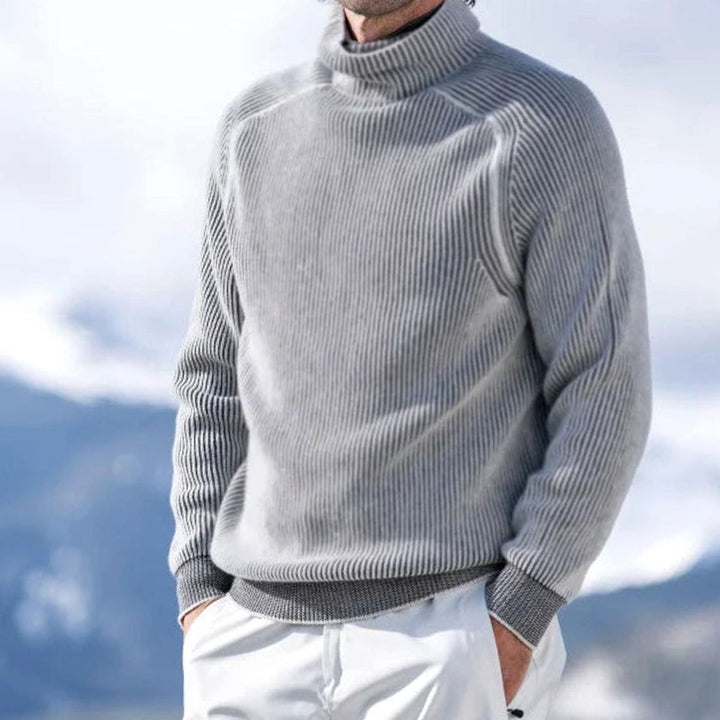 Men's Ribbed Rollneck Slim Fit Knitted Sweater - Grey