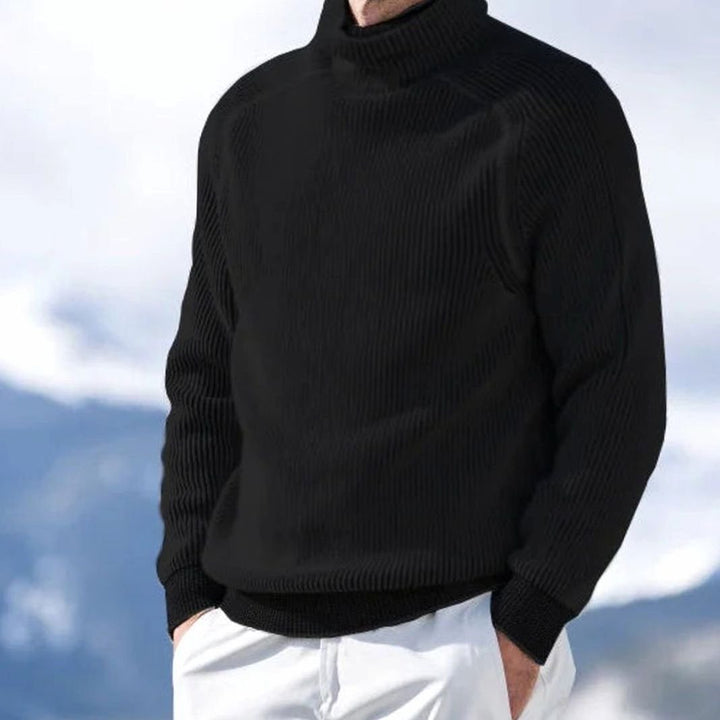 Men's Ribbed Rollneck Slim Fit Knitted Sweater - Black
