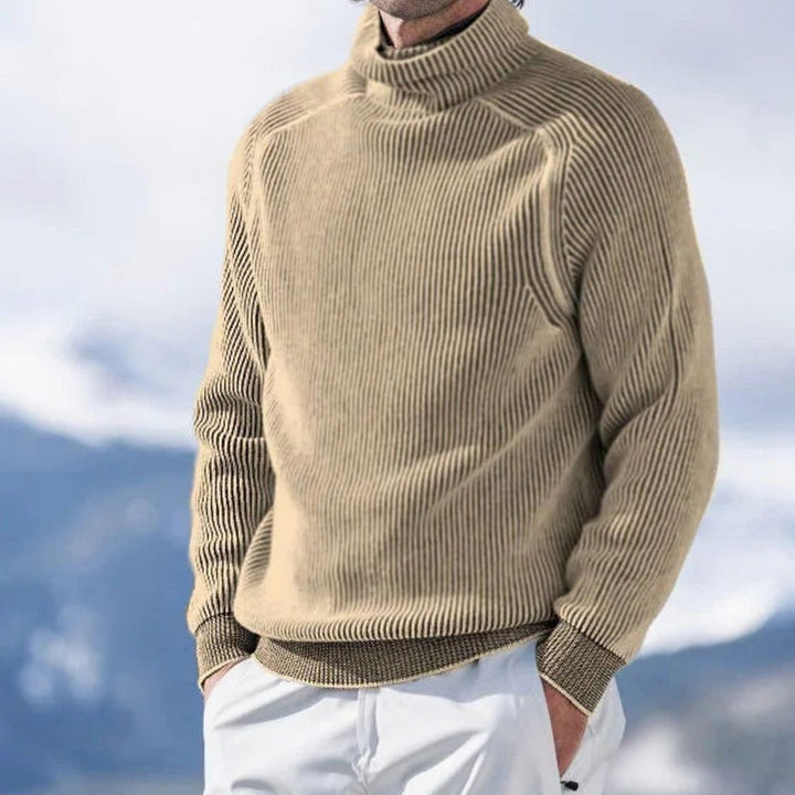 Men's Ribbed Rollneck Slim Fit Knitted Sweater - Khaki
