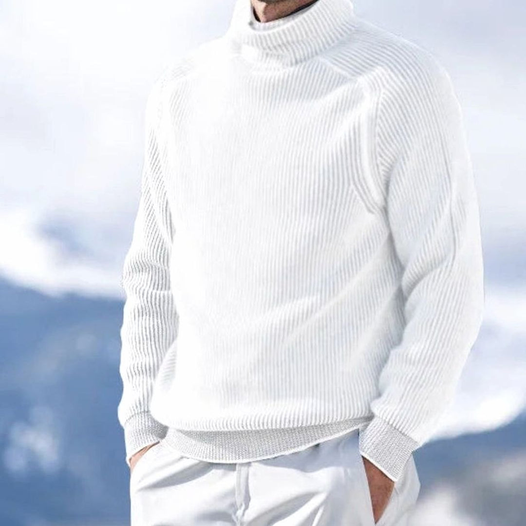 Men's Ribbed Rollneck Slim Fit Knitted Sweater - White