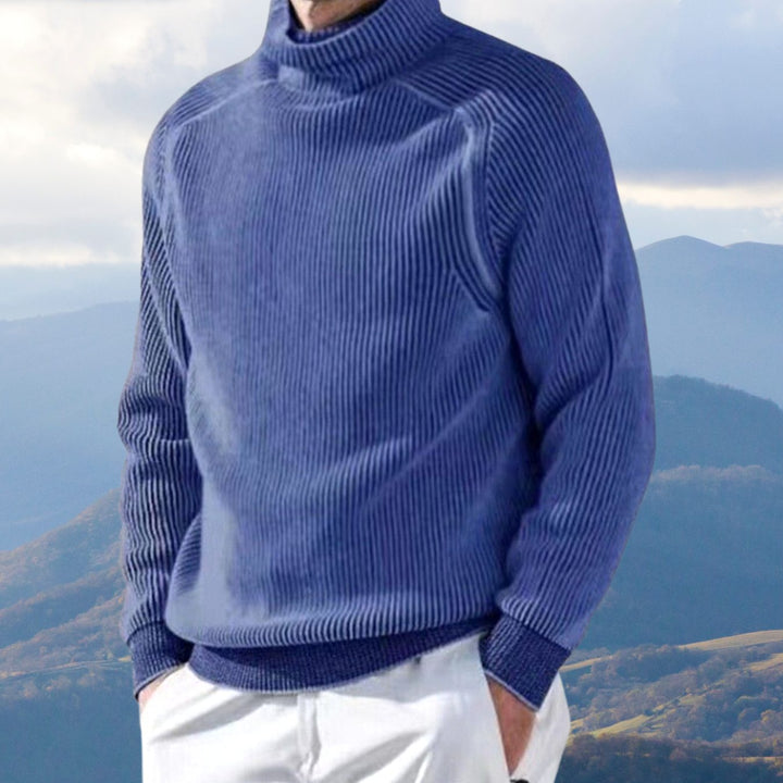 Men's Ribbed Rollneck Slim Fit Knitted Sweater - Blue