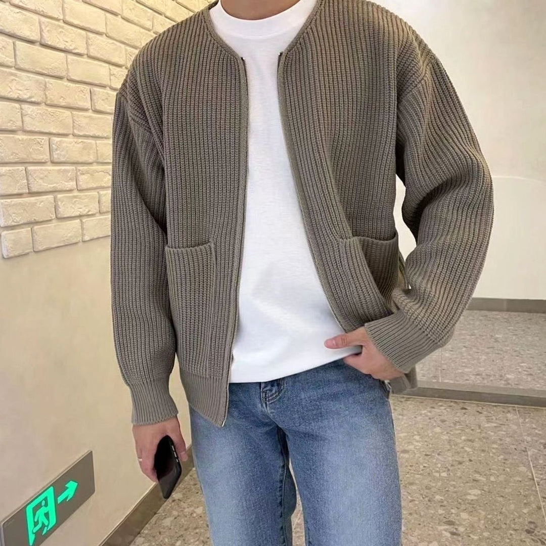 Men's Ribbed Zip-Up Knitted Sweater Cardigan