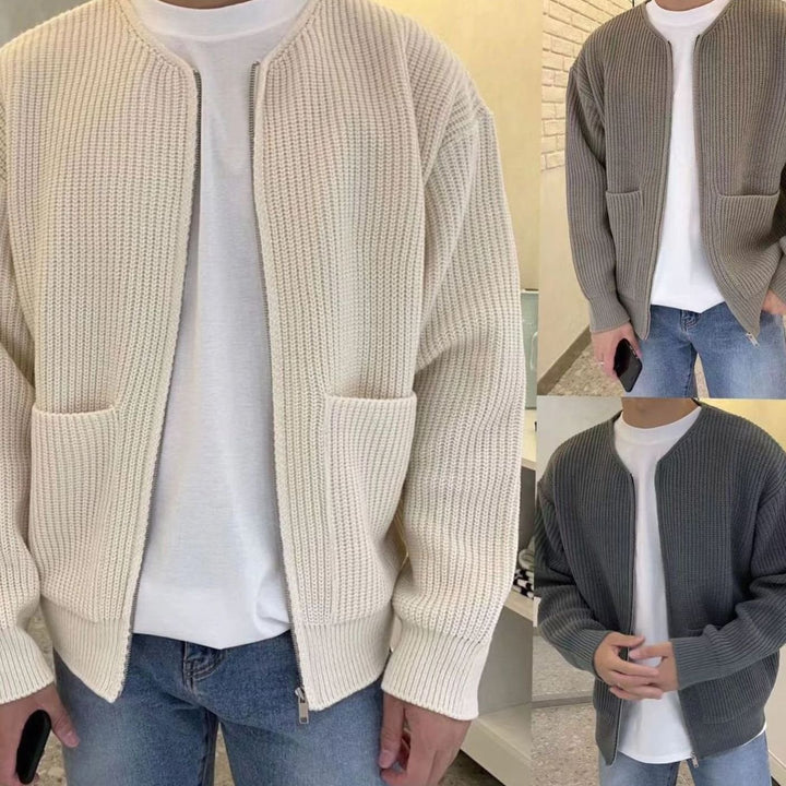 Men's Ribbed Zip-Up Knitted Sweater Cardigan