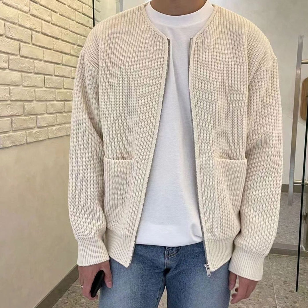Men's Ribbed Zip-Up Knitted Sweater Cardigan