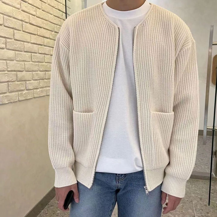Men's Ribbed Zip-Up Knitted Sweater Cardigan