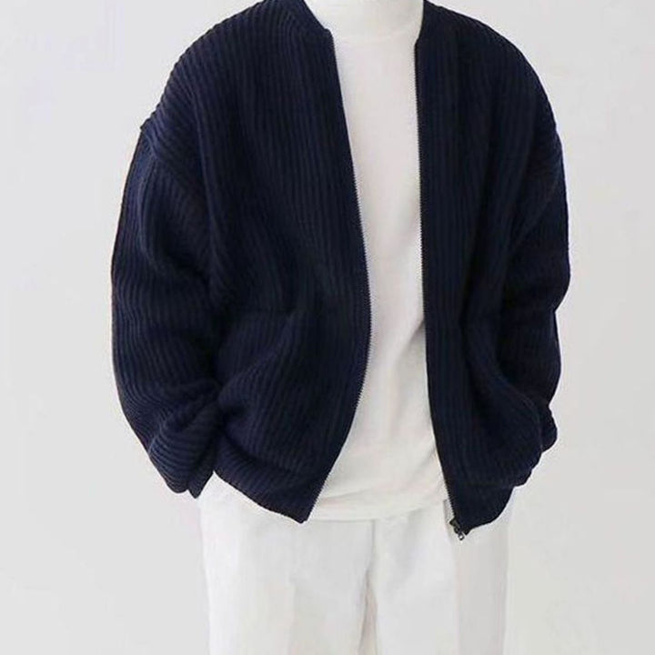 Men's Ribbed Zip-Up Knitted Sweater Cardigan