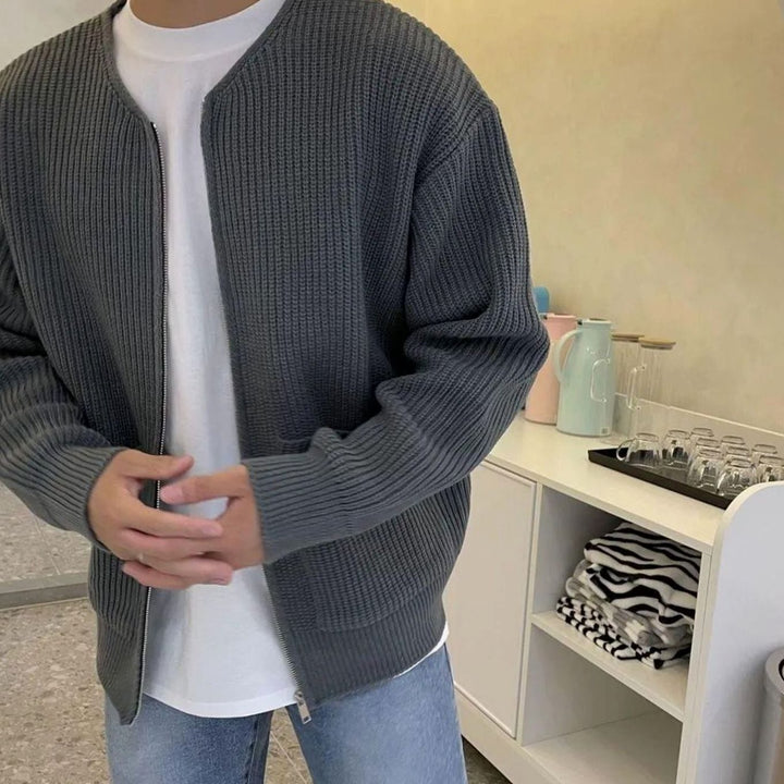 Men's Ribbed Zip-Up Knitted Sweater Cardigan