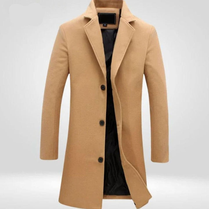Men's Single-Breasted Notch Lapel Knee-Length Wool Overcoat - Camel